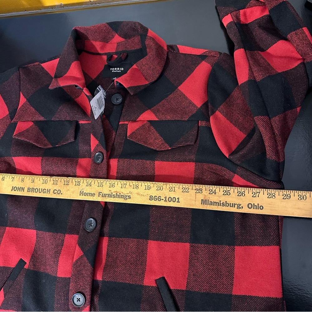 NWT Torrid Red and Black Checkered Utility Shacket Jacket - Picture 11 of 12